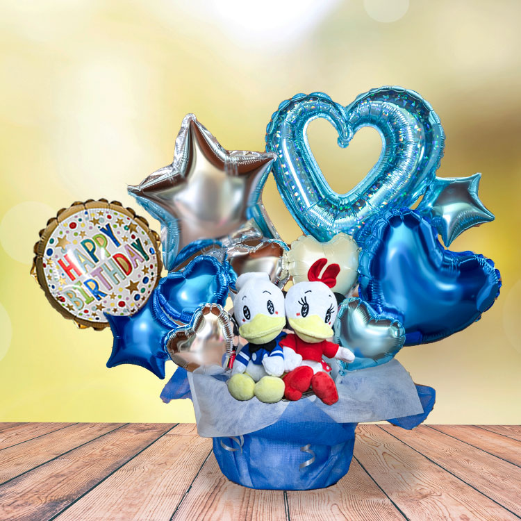 バルーン 電報 ドナルド デイジー ぬいぐるみ電報 バルーンギフト ブルー ディズニー Disney 誕生日 結婚式 開店祝い 発表会 入学 卒業 2564 | Disney | 02