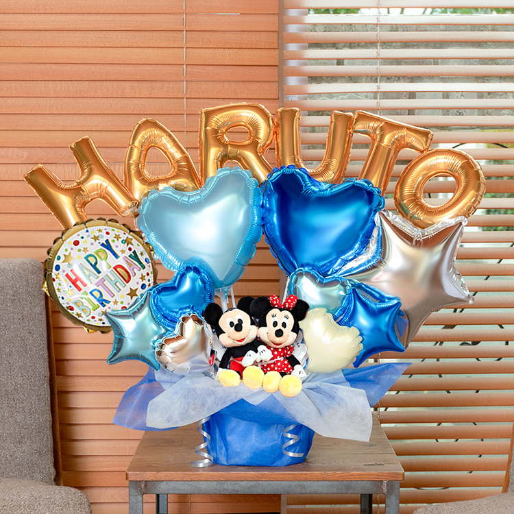 組み合わせ 6文字 バルーン 選べる バルーン電報 ミッキー ミニー ぬいぐるみ 結婚式 誕生日 発表会 ディズニー 電報 Disney 誕生日 ブルー | Disney | 03