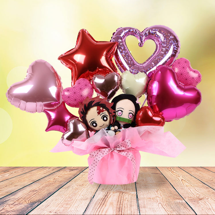 バルーンギフト 鬼滅の刃 炭治郎 禰豆子 ぬいぐるみ ピンク 誕生日 結婚式 開店祝い 発表会 おしゃれ お祝い 卒業祝い 入学祝い 卒園 入学 初節句 | BANDAI | 01