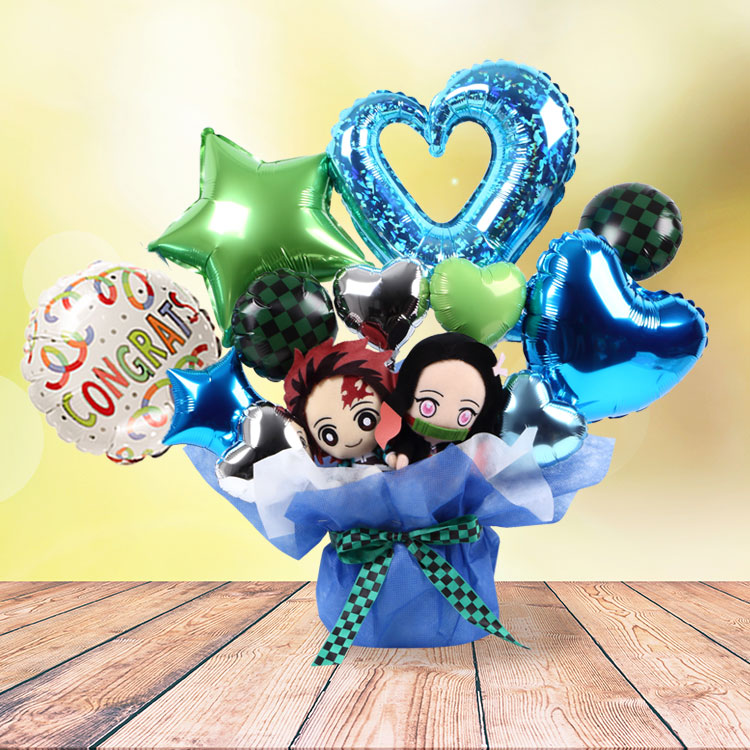 バルーンギフト 鬼滅の刃 炭治郎 禰豆子 ぬいぐるみ ブルー 誕生日 結婚式 電報 開店祝い 発表会 お祝い 卒業祝い 入学祝い 卒園 入園 プレゼント | BANDAI | 02