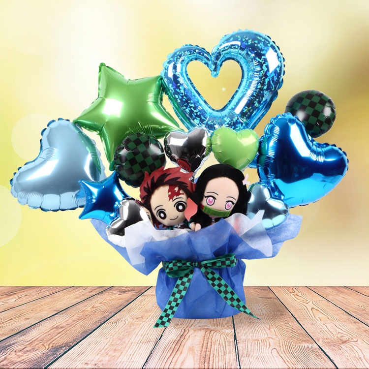 バルーンギフト 鬼滅の刃 炭治郎 禰豆子 ぬいぐるみ ブルー 誕生日 結婚式 電報 開店祝い 発表会 お祝い 卒業祝い 入学祝い 卒園 入園 プレゼント | BANDAI | 01