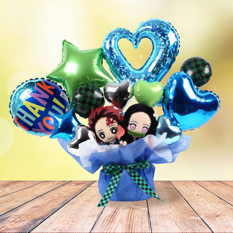 バルーンギフト 鬼滅の刃 炭治郎 禰豆子 ぬいぐるみ ブルー 誕生日 結婚式 電報 開店祝い 発表会 お祝い 卒業祝い 入学祝い 卒園 入園 プレゼント | BANDAI | 05