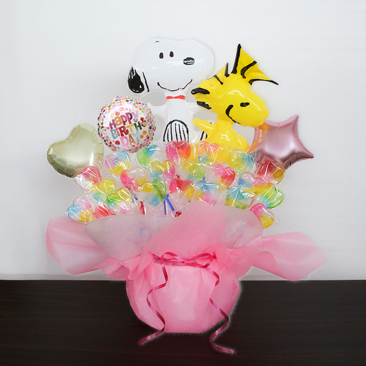 スヌーピー ピンク キャンディブーケ バルーン電報 結婚式 誕生日 発表会 出産祝い プレゼント ウェディング バースデー 祝電 バルーンギフト | SNOOPY | 03