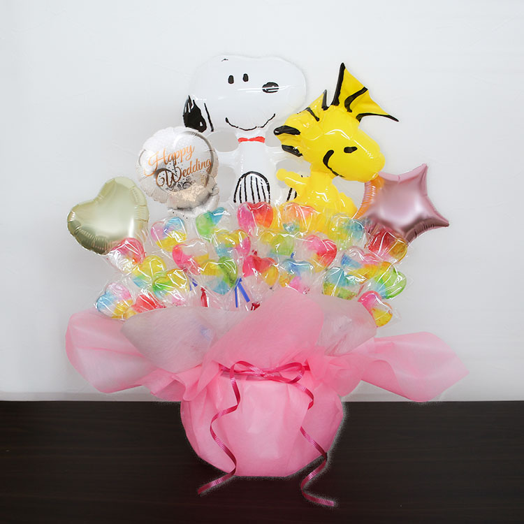 スヌーピー ピンク キャンディブーケ バルーン電報 結婚式 誕生日 発表会 出産祝い プレゼント ウェディング バースデー 祝電 バルーンギフト | SNOOPY | 04