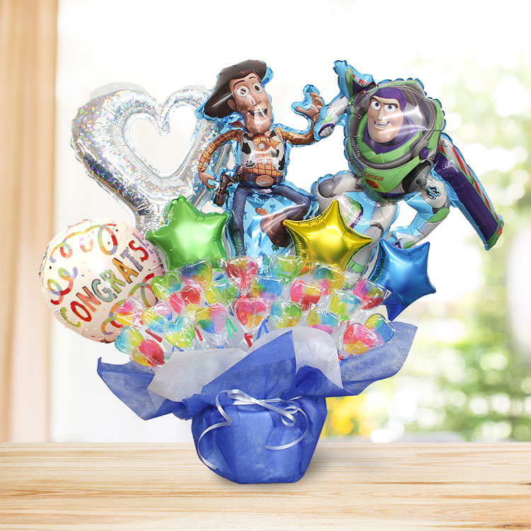 トイストーリー キャンディブーケ バルーンギフト 名入れ 誕生日 バルーン バズ ウッディ ディズニー バズ・ライトイヤー 祝電 ギフト 出産祝い 発表会 入学 | トイ・ストーリー | 02