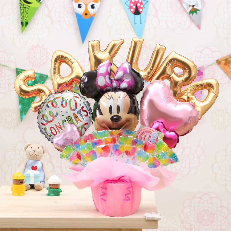 組み合わせ 6文字 ミニー バルーン キャンディ ブーケ 選べる バルーン電報 キャンディー 結婚式 誕生日 発表会 出産祝い 開店祝い 卒業祝い 入学祝い 祝電 | Disney | 02