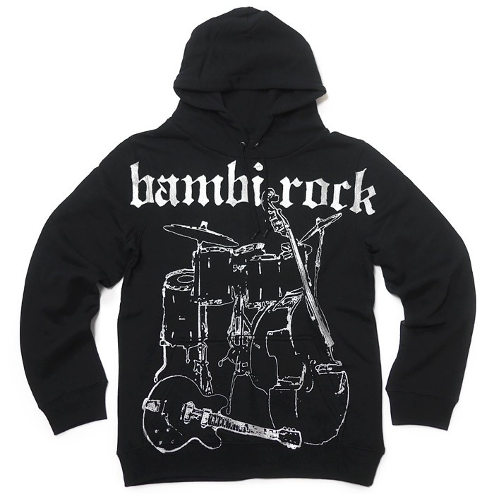 特別プライス☆　bambi rock フーデット ライトパーカー -G- スウェット ブラック ロックバンド ギター ベース ドラム アメカジ カジュアル | レディースセレクト | 01