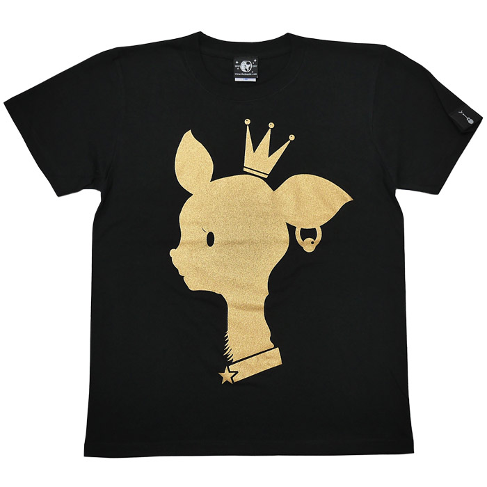 王冠バンビ Tシャツ (ブラック) -F- 半袖 黒色 ばんび 子鹿 ロゴマーク 可愛い オリジナル...