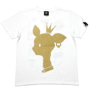 王冠バンビ Tシャツ (ホワイト) -F- 半袖 白色 ばんび 子鹿 ロゴマーク かわいい キャラ ...