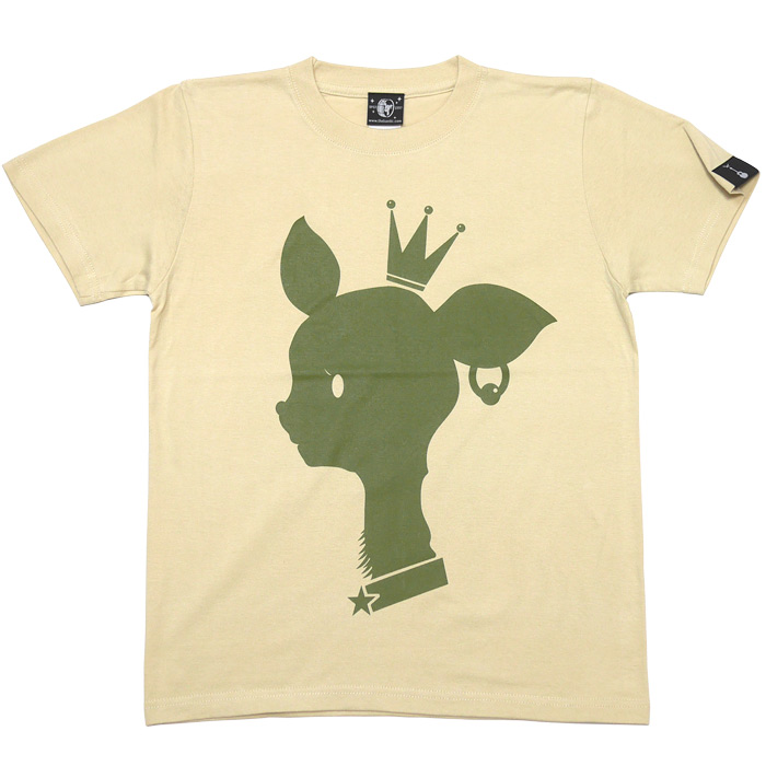 王冠バンビ Tシャツ (サンドベージュ) -X- 半袖 黄色 ばんび 子鹿 ロゴマーク かわいい ト...