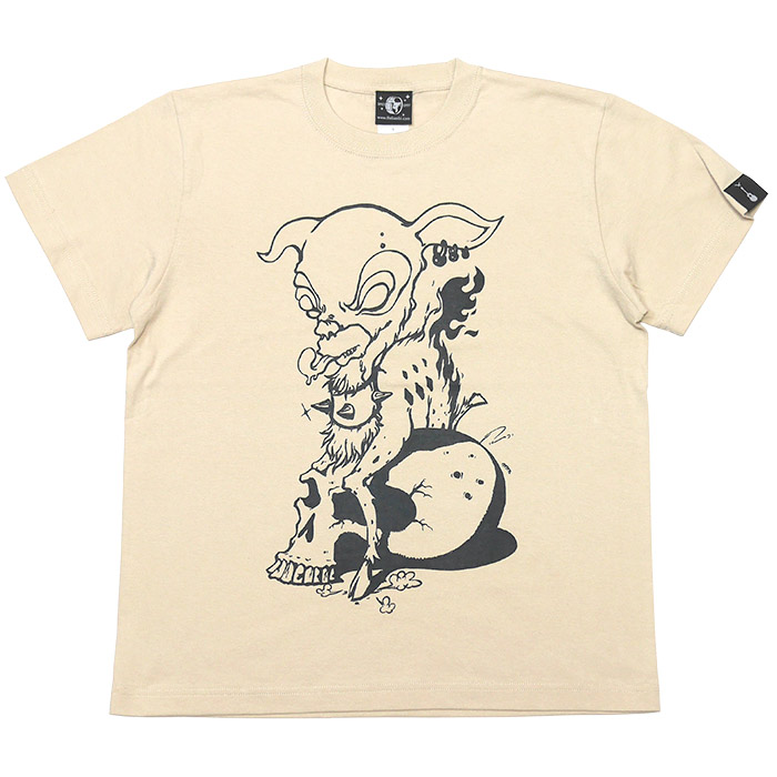 コアバンビ Tシャツ (サンドベージュ) -X- 半袖 子鹿 ばんび スカル ドクロ ハードコア ロックＴシャツ イラストプリント | メンズセレクト | 01