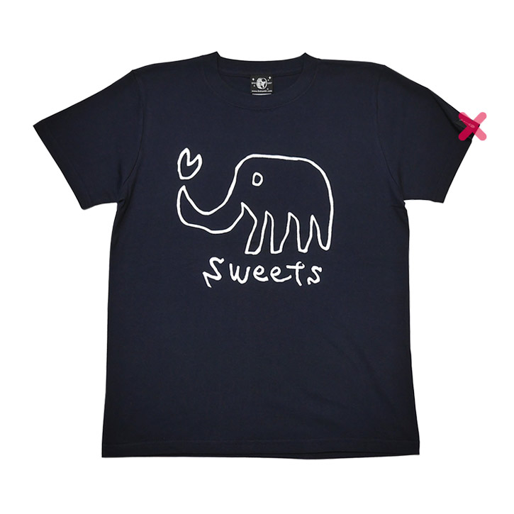 特別プライス☆sweets Tシャツ (ネイビー) -X- 半袖 紺色 可愛い かわいい 象さん ぞう ゾウ どうぶつ柄 落書き らくがき イラストレーション | レディースセレクト | 01