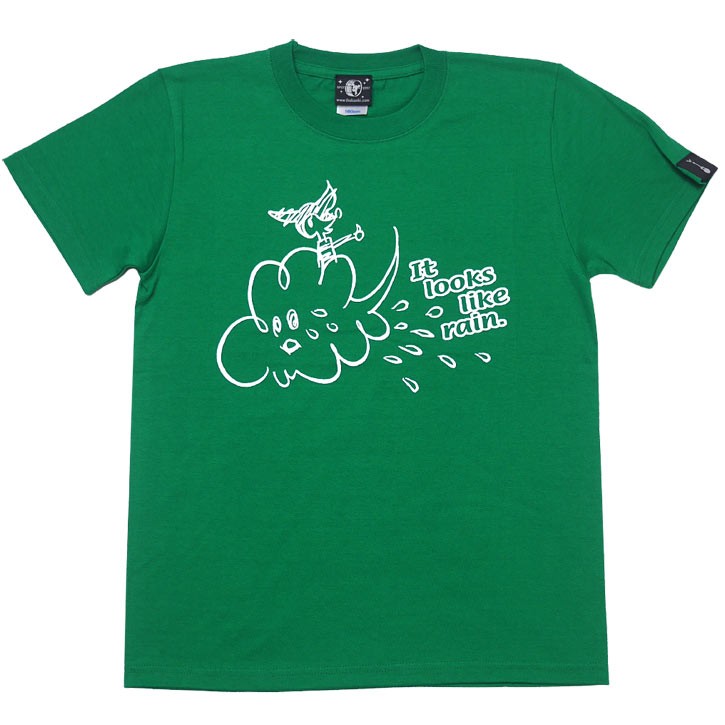Rain Tシャツ (グリーン）-G- 半袖 緑色 レイン 雨の日 あめ イラストレーション 可愛い...