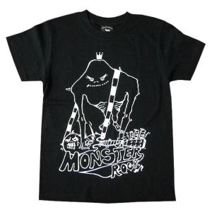 MONSTER ROCK モンスターロック Tシャツ (ブラック) -F- 半袖 黒色 怪獣 ギター...