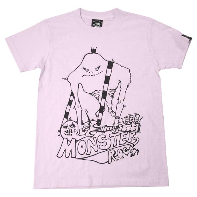 MONSTER ROCK モンスターロック Tシャツ (ライトピンク) -F- 半袖 桃色 怪獣 ギター バンド イラスト オリジナルブランド｜bambi｜02