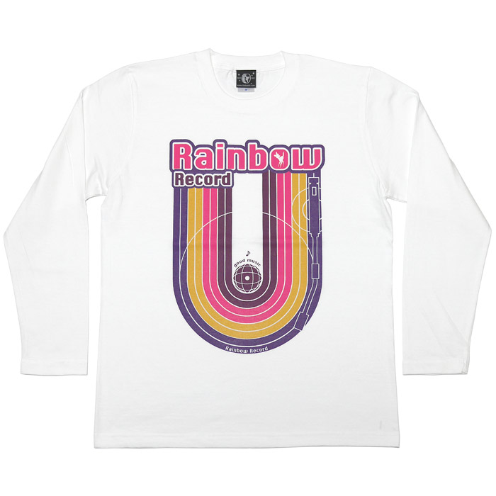 Rainbow Record (レインボーレコード) ロングスリーブTシャツ (白×紫) -X- ロンT 長袖 ホワイト 虹色 音楽 レコードプレーヤー ポップス ロックンロール | メンズセレクト | 01