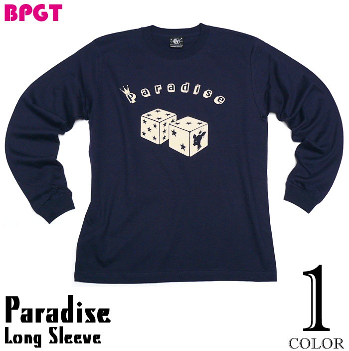 Paradise（パラダイス）ロングスリーブ Tシャツ (ネイビー) -F- 長袖 ロンTee サイ...