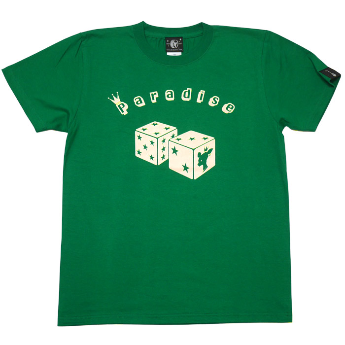 Paradise (パラダイス) Tシャツ (グリーン) -X- 半袖 緑色 サイコロ 賽子 ダイス かわいいロゴTee 子鹿 バンビ 星柄 大きいサイズ | レディースセレクト | 01