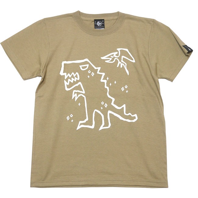 ティラノ Tシャツ (サンドカーキ) -G- 半袖 恐竜 きょうりゅう ティラノザウルス 可愛い落書き かわいいイラスト｜bambi｜02