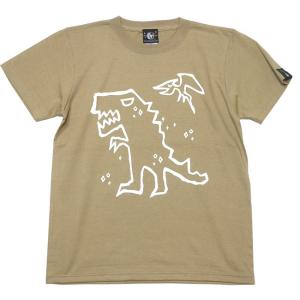 ティラノ Tシャツ (サンドカーキ) -G- 半袖 恐竜 きょうりゅう ティラノザウルス 可愛い落書...