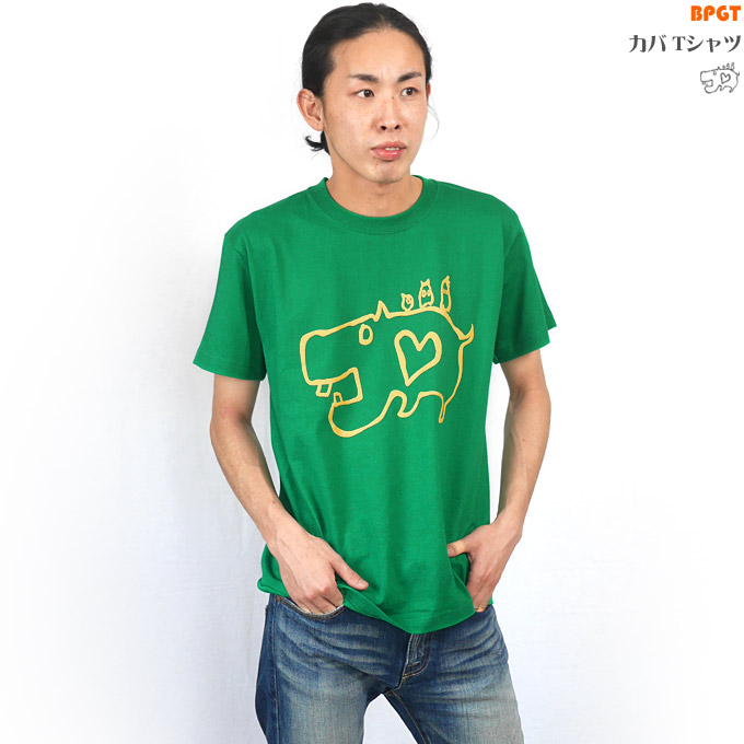 カバ Tシャツ (グリーン)-X- 半袖 緑色 みどり かば どうぶつ 動物イラスト 落書き らくがき 可愛い かわいいイラスト おしゃれ 春夏秋服コーデ | メンズセレクト | 02