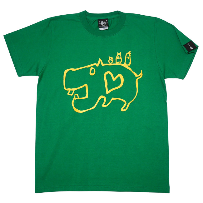 カバ Tシャツ (グリーン)-X- 半袖 緑色 みどり かば どうぶつ 動物イラスト 落書き らくがき 可愛い かわいいイラスト おしゃれ 春夏秋服コーデ | メンズセレクト | 01