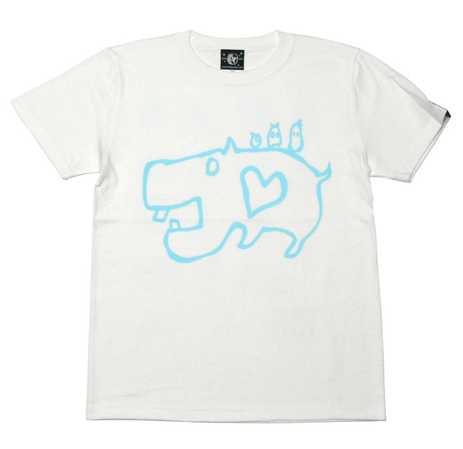 カバ Tシャツ (ホワイト)-F- 半袖 白色 動物 アニマルイラスト 落書き かわいい ハートプリ...