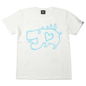 カバ Tシャツ (ホワイト)-F- 半袖 白色 動物 アニマルイラスト 落書き かわいい ハートプリ...