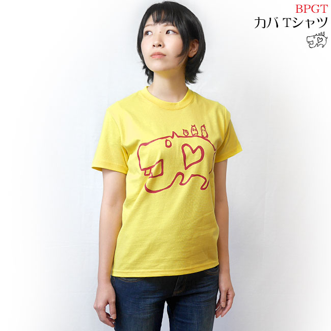 カバ Tシャツ (イエロー) -X- 半袖 黄色 かば 河馬 アニマル イラスト らくがき かわいい 可愛い おしゃれ アメカジ カジュアル バックプリント コットン綿100% | レディースセレクト | 02