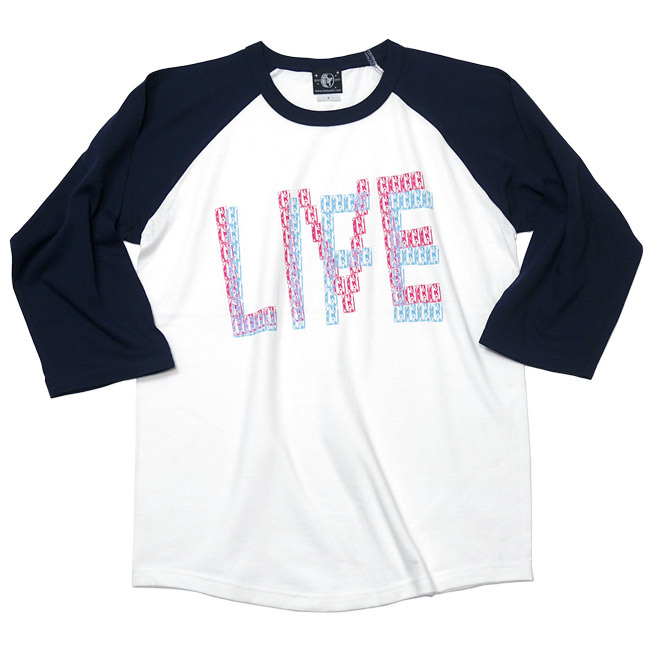 LIVE LIFE ラグランスリーブTシャツ (ホワイト×ネイビー袖) -F- 7分袖 ライブ ライ...