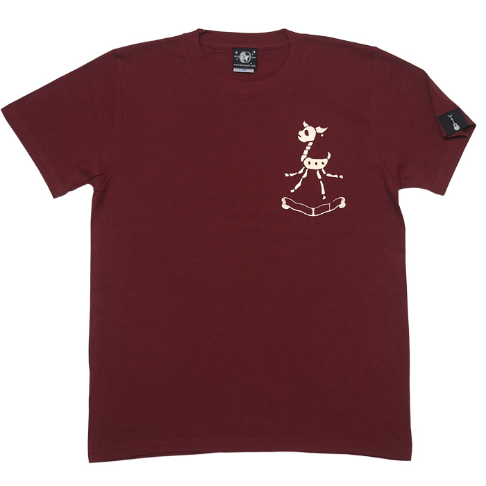鹿の骨 Tシャツ (バーガンディ) -F- 半袖 ワイン スカル 骸骨 ロックTシャツ ワンポイント...