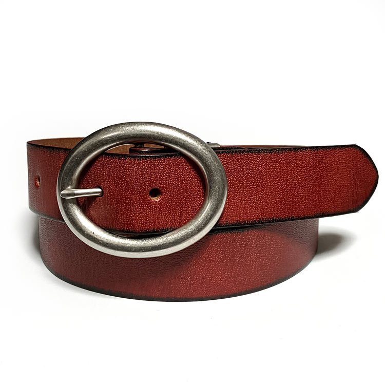 オーバルバックル レザーベルト (レッド) - tachiya -X- 茶色 Belt 牛革 本革 カジュアル アメカジ ユニセックス サイズ調節可能 セレクトアイテム | メンズセレクト | 01