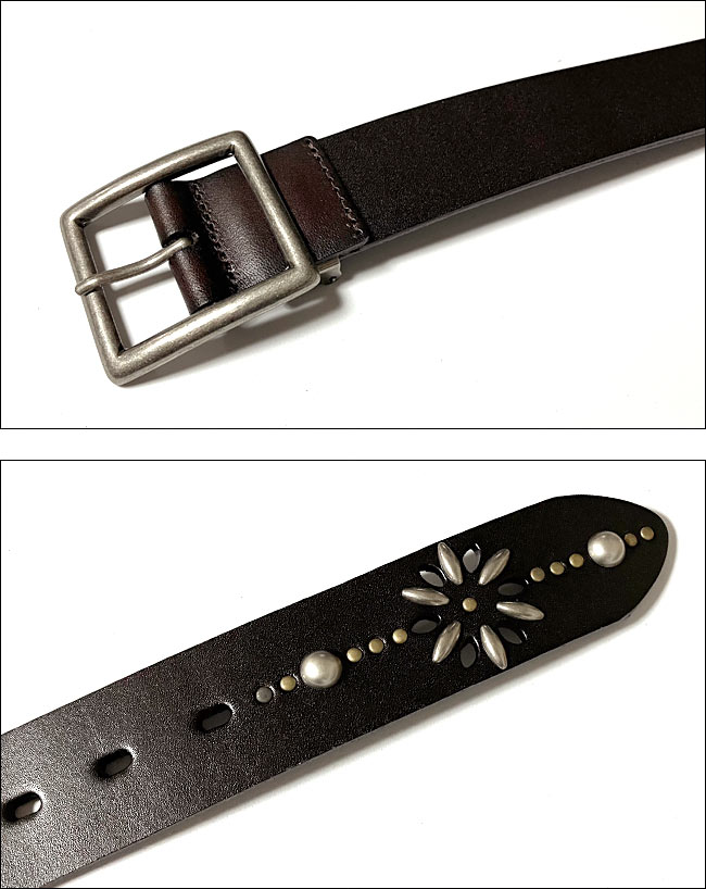 スタッズ付きダークブラウンレザーベルト スタッズ付きレザーベルト - ブラウン | ZARA Japan / 日本