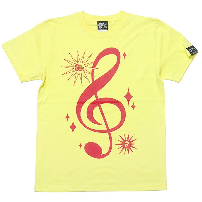 サウンド Tシャツ (ライトイエロー) -G- 黄色 ト音記号 楽譜 音楽 アメカジ カジュアル 半...