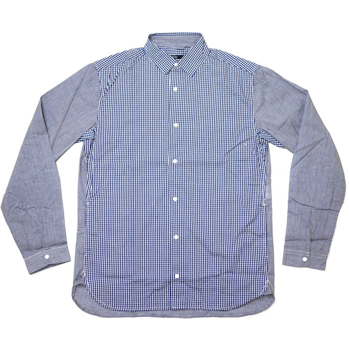 ギンガムチェック 切替シャツ (ブルー) -G- 長袖 青色 チェック柄 爽やか 綺麗目カジュアル ストリート | メンズセレクト | 01