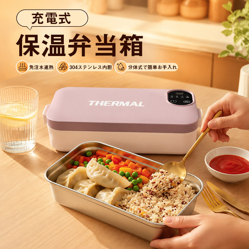 電熱弁当箱 1L大容量 保温力最強 免注水加熱 USB充電式 携帯便利 自動加熱 96jun2426fh01.jpg