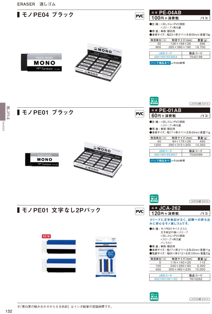 トンボ鉛筆 モノ PE01 文字表記なし紙ケースタイプ 消しゴム 2個入りパック :jca-262:バンブーショップ - 通販 -  Yahoo!ショッピング