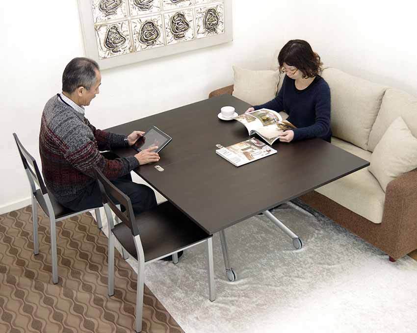 伸長式リフティングテーブルEsprit ウェンジ色イタリア製 天然木天板