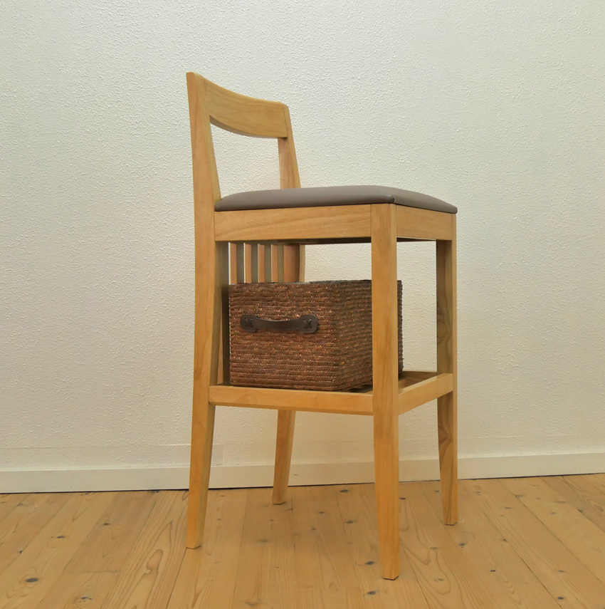 展示品 1脚限定 木製 ハイカウンター チェア Storage-T 棚付き 椅子 