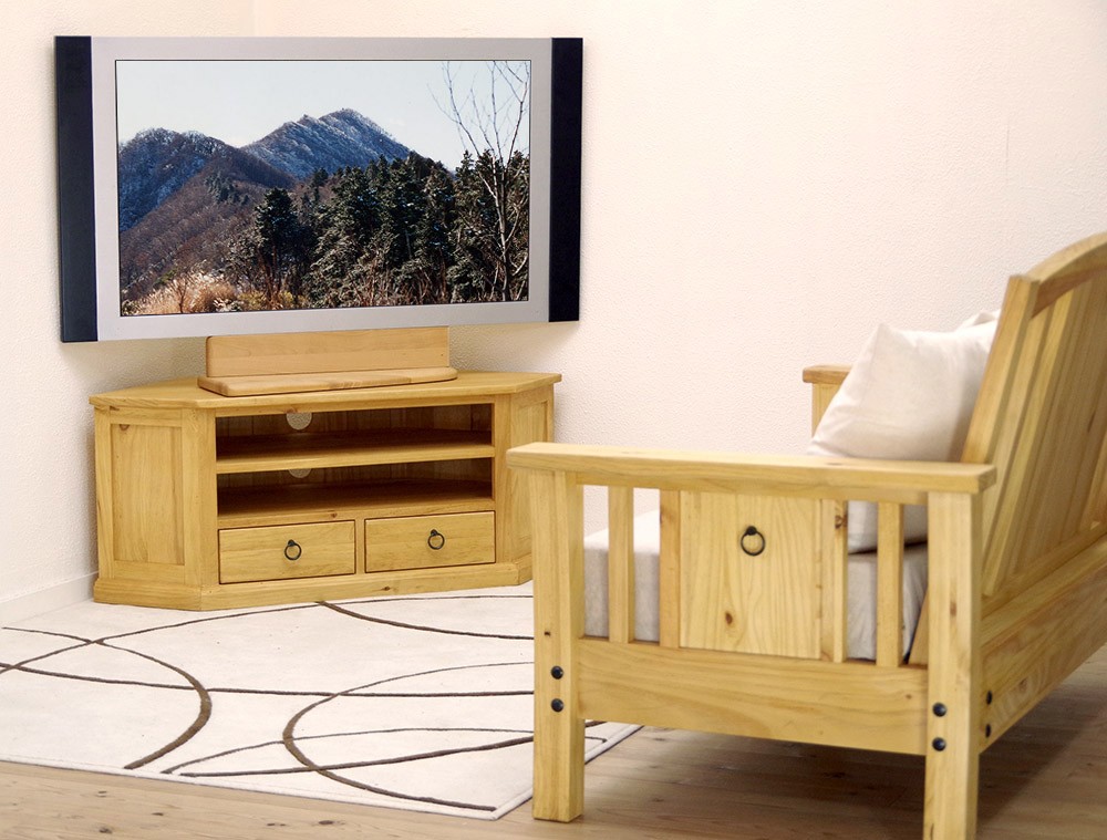 カントリー コーナーテレビボード テレビ台 パイン無垢材 SCU-05
