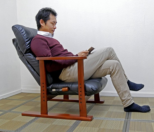 和室用 高座椅子 日本製 高級 レザー張 レバー式 リクライニング 高座 