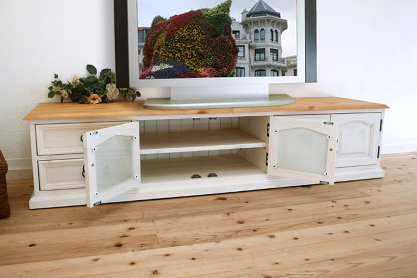 幅180cm フレンチカントリー テレビボード 無垢木製 パイン家具 リング 