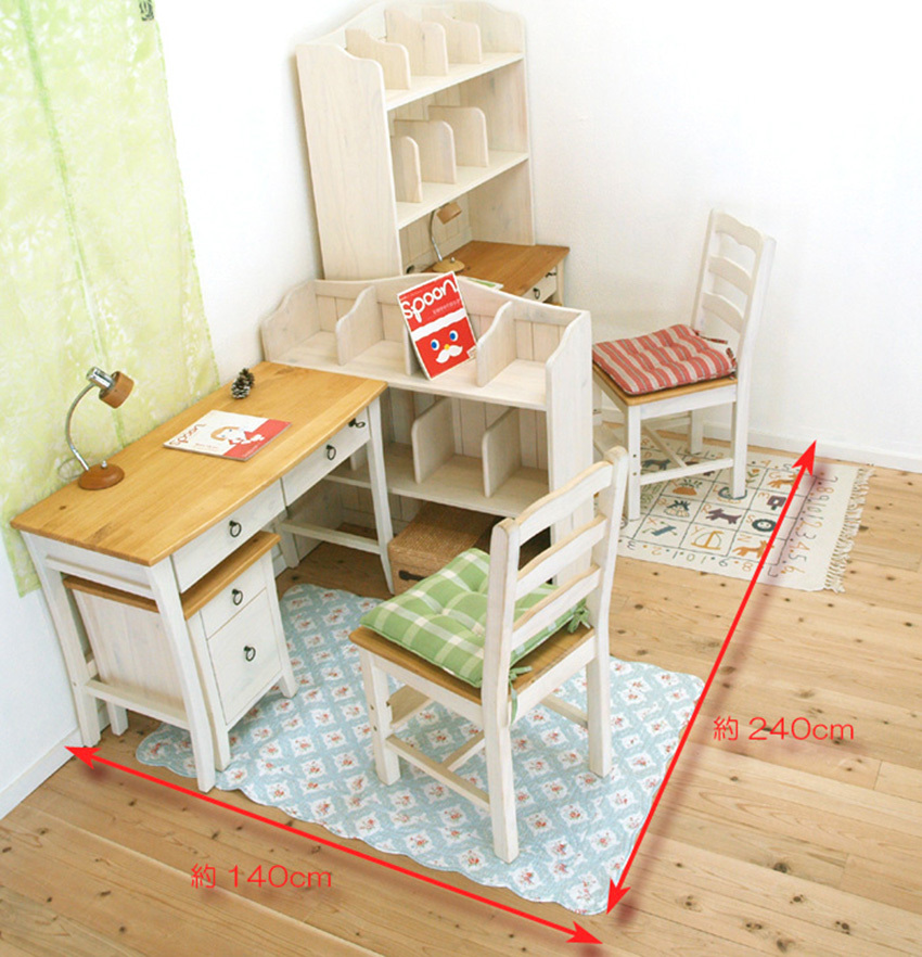 兄弟姉妹で使える 2人用 カントリー学習机 白いカントリーパイン