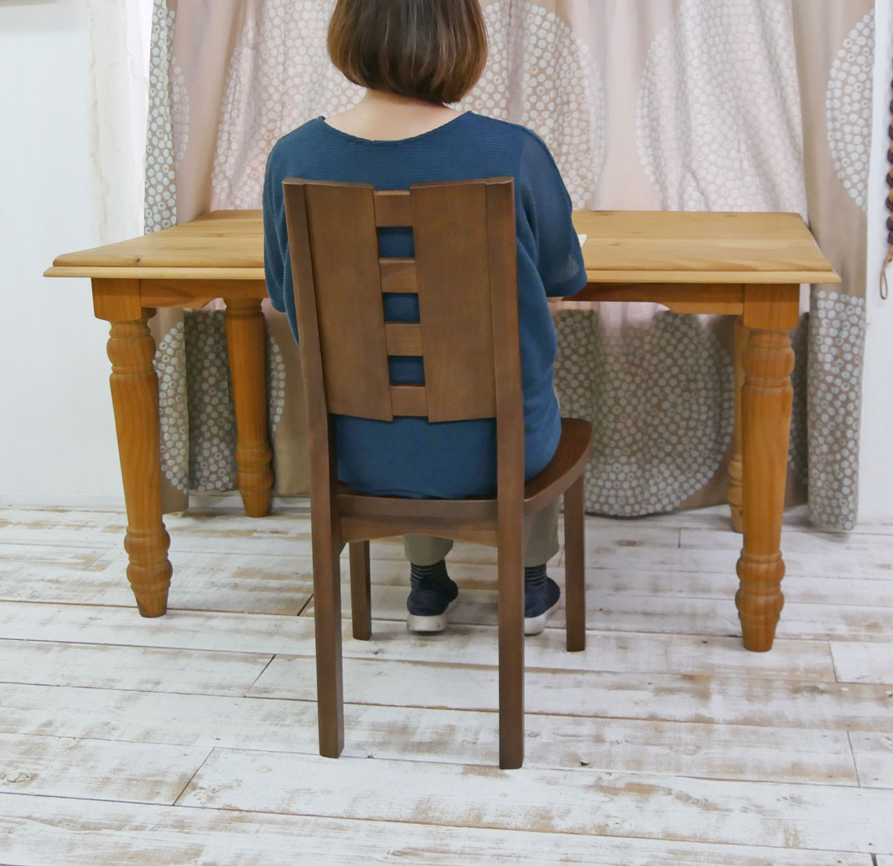 天然木タモ材 ダイニングチェア ダークブラウン 完成品 座面高43cm