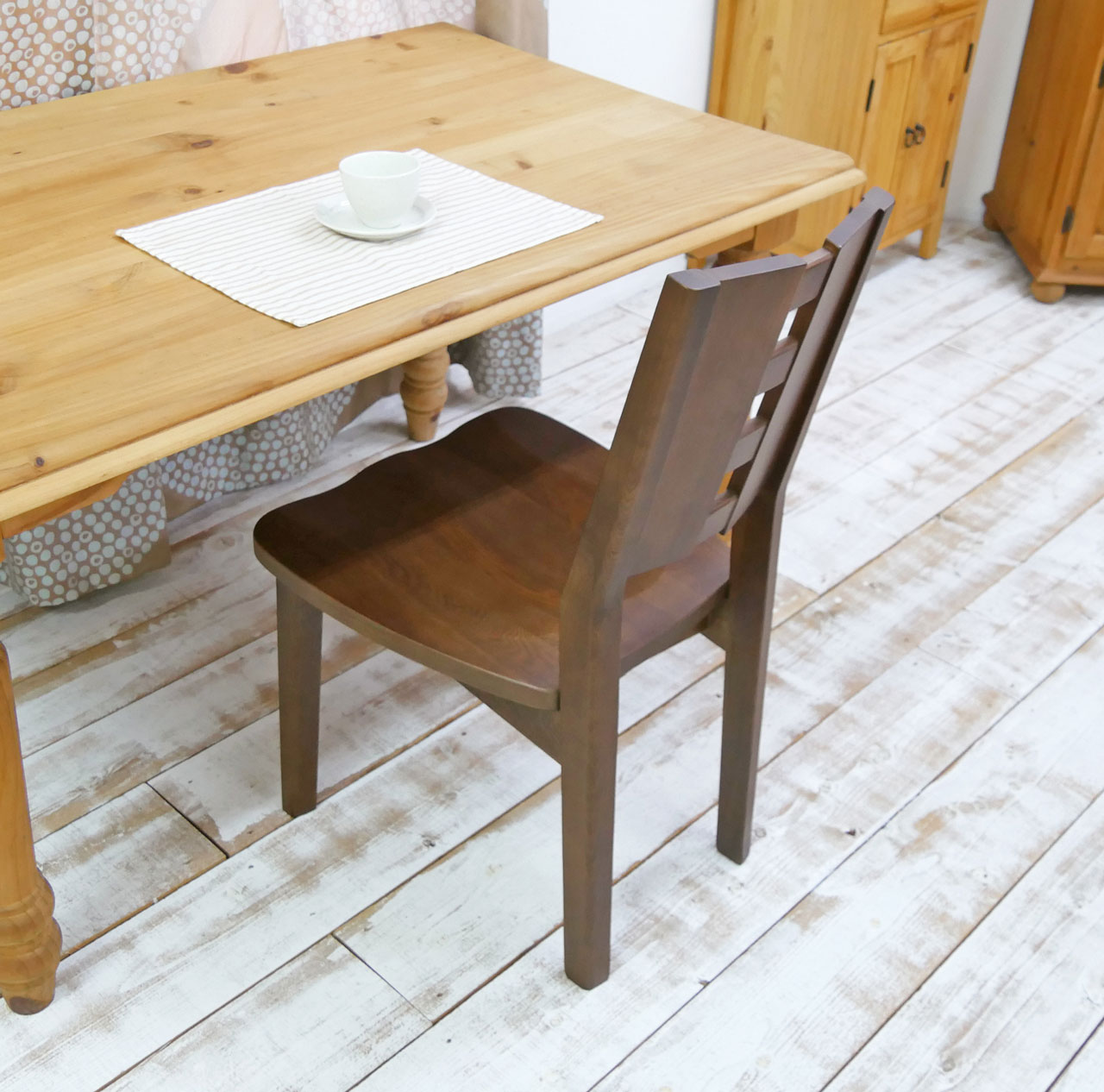 天然木タモ材 ダイニングチェア ダークブラウン 完成品 座面高43cm