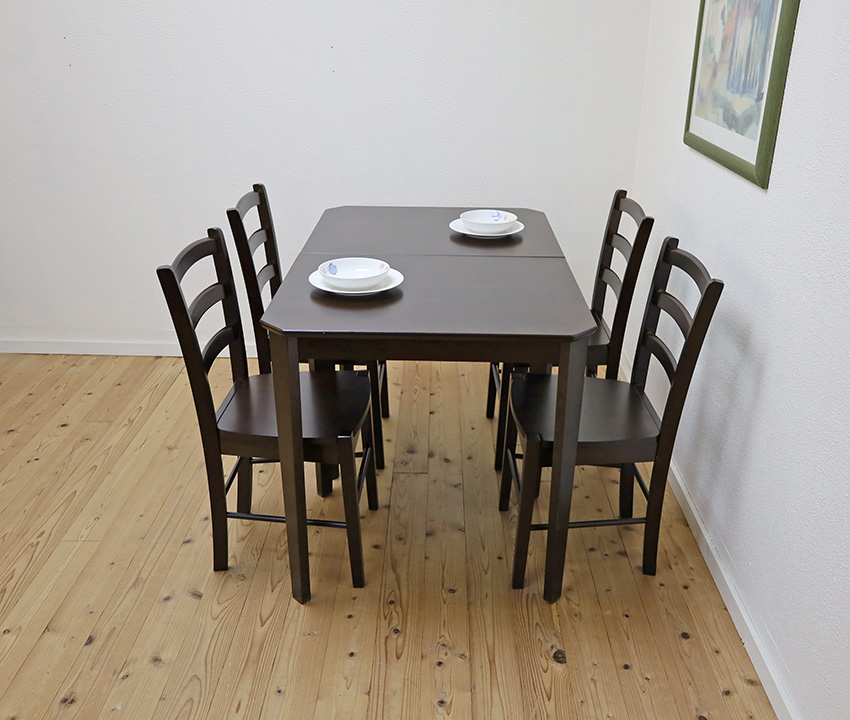 4人用食卓セット 60x75cm角 木製 ダイニングテーブル2台 チェア4脚 6点