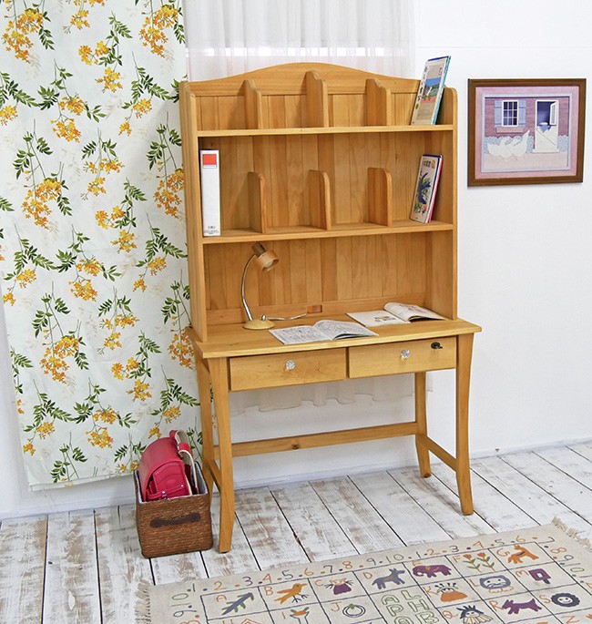 カントリー調 無垢 学習机 バレンシア本棚付きデスク単品 ナチュラル色