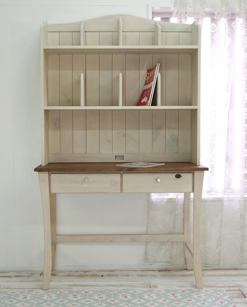 カントリー家具　本棚付きデスク フレンチカントリー家具 カントリー学習机 幅105cmミルキー