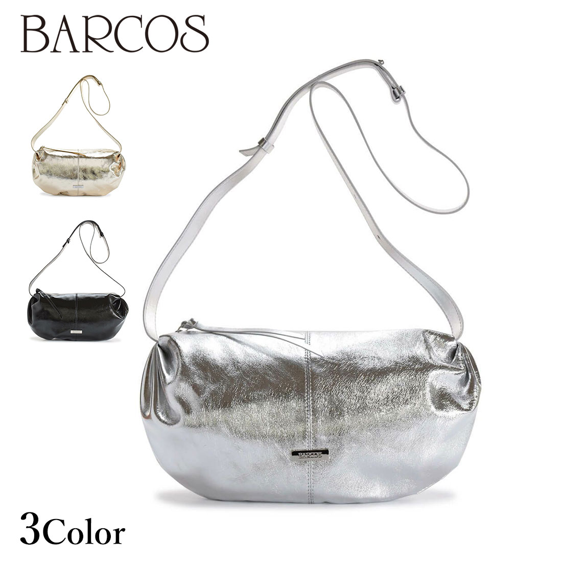 BARCOS（バルコス） 半月型メタリックレザーショルダーバッグ 