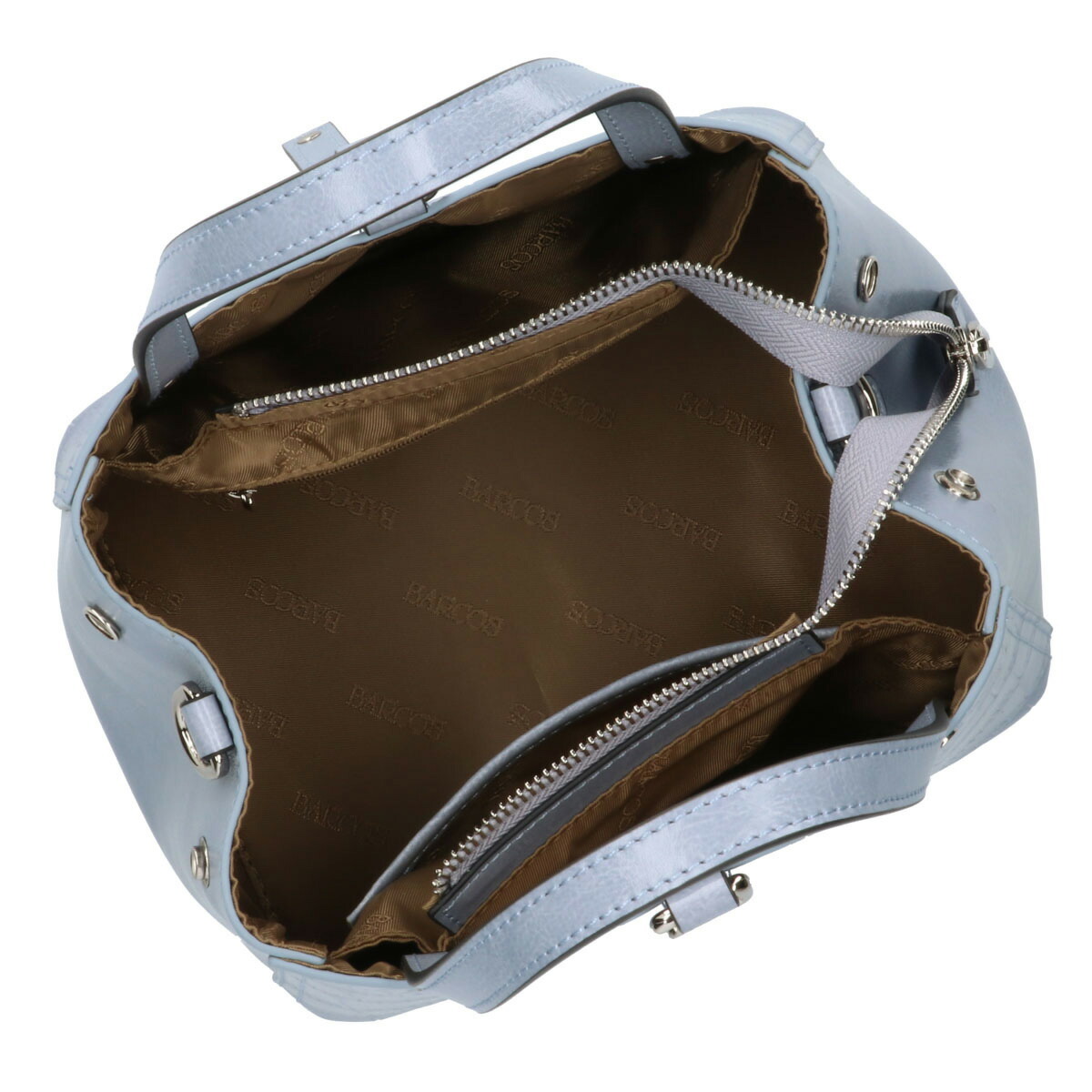 BARCOS クロコダイル型押シャイニングレザーハンドバッグ